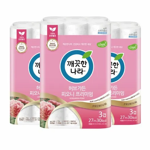 설날 선물은 바로 깨끗한나라 화장지 허브가든 벚꽃 프리미엄 휴지 30롤x3팩 베스트상품