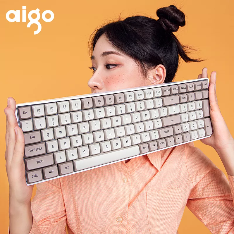 Aigo A100 게임용 기계식 키보드, 2.4G 무선 USB C 타입, 유선 블루 스위치, 100 키, 핫스왑 충전식 게이머 키보드