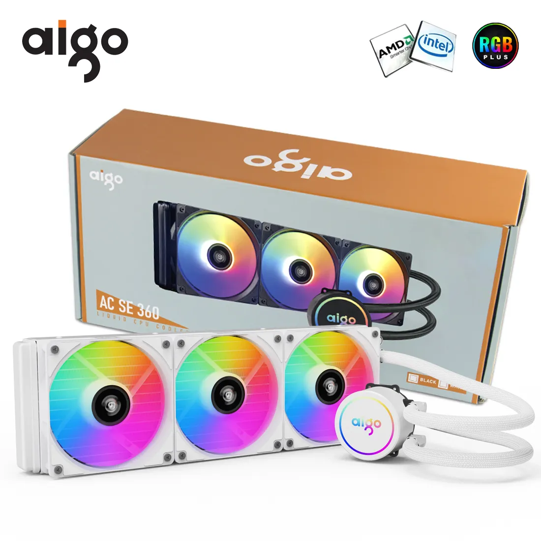 Aigo 화이트 워터 쿨러 CPU 냉각 컴퓨터, RGB 수냉 방열판 통합 CPU 쿨러 팬 라디에이터, LGA 1700, 2011, AM4, AM5