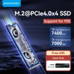 MOVESPEED 내장 솔리드 스테이트 드라이브 디스크, 노트북 데스크탑용 SSD 드라이브, NVMe M2, 1TB, 2TB, 4TB, 7450Mbs, PS5 PCIe 4.0×4 2280