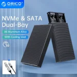 ORICO 듀얼 베이 알루미늄 nvme m2 ssd 케이스, M 키, B 키, NVMe PCIe SSD, 냉각 조끼 케이스 포함, USB3.1 Gen2, 10Gbps