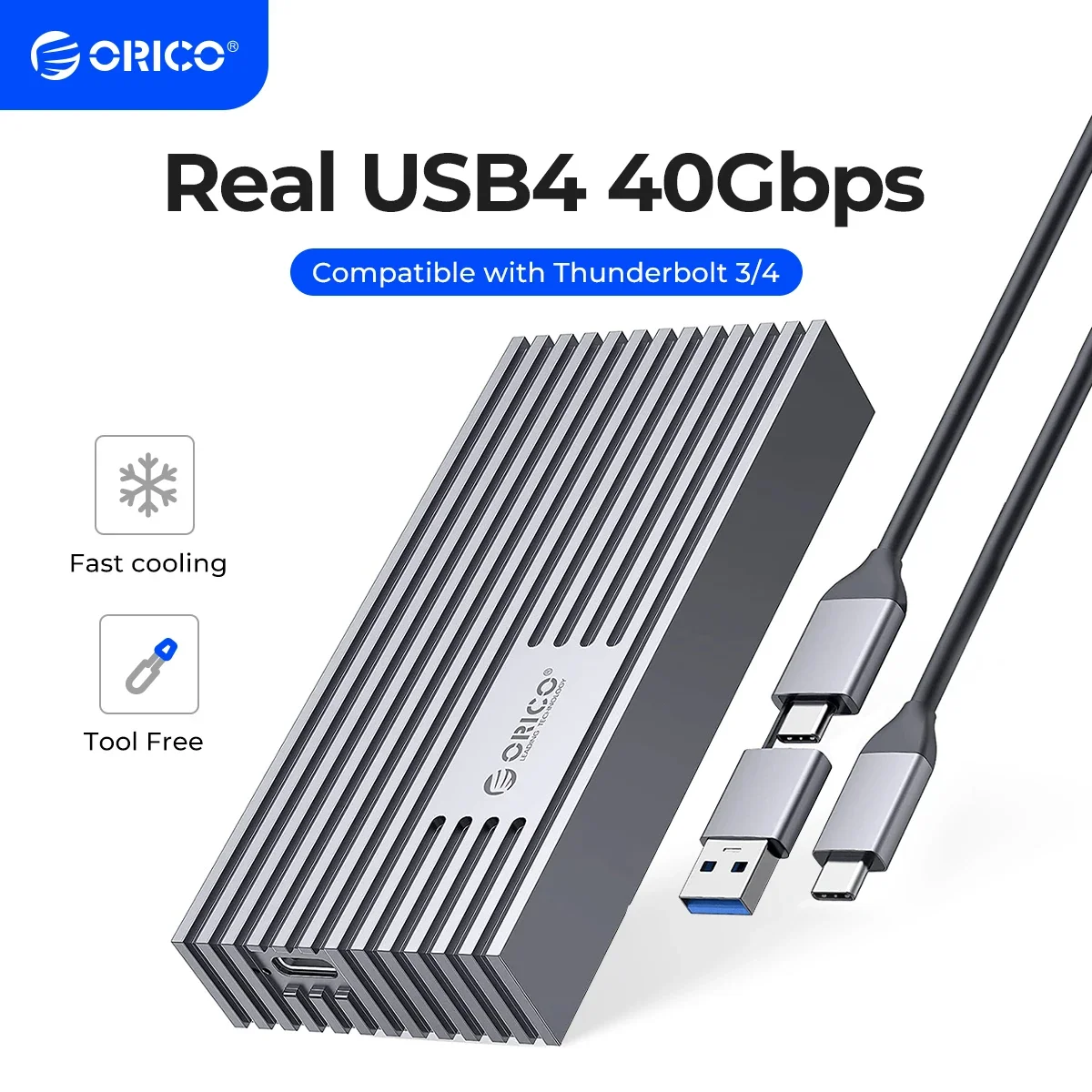 ORICO USB4 NVMe M.2 SSD 인클로저, 알루미늄 M2 외장 케이스, 썬더볼트 3/4 USB3.2 3.1 3.0 호환 가능, 40Gbps PCIe3.0 x 4