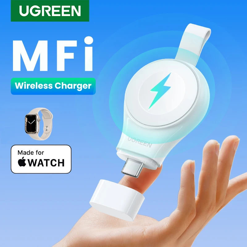 UGREEN MFi 애플워치 충전기 애플 워치용 무선 충전기, 휴대용 마그네틱 고속 충전기, 애플워치 시리즈 9 8 7 울트라 2 SE USB C 맥세이프 충전기