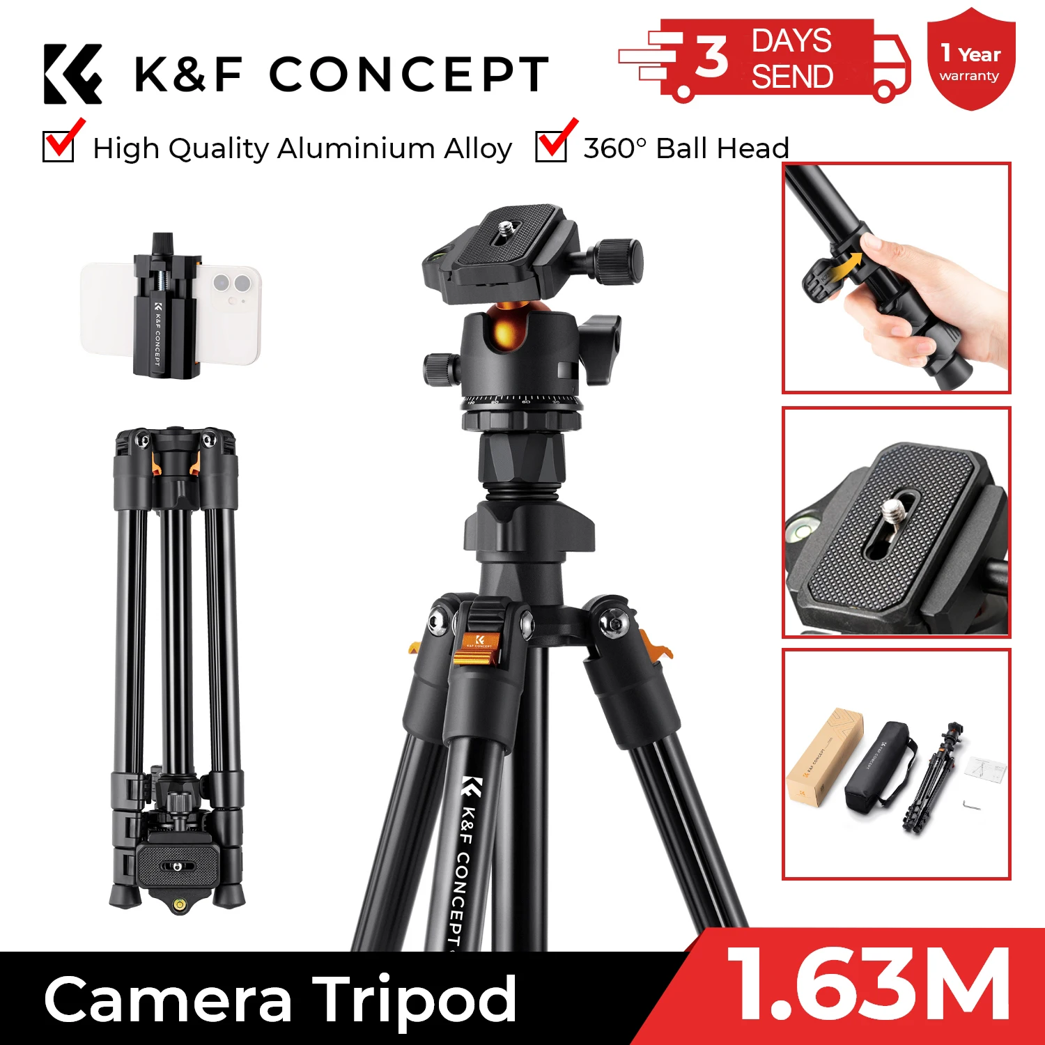 최고템 ​2024&nbsp;요즘 sns에서 난리난 K & F Concept 휴대용 카메라 여행 삼각대 캐논 니콘 소니 DSLR 용 360 도 볼 헤드가있는 유연한 Vlog 삼각대&nbsp; 리뷰 최다로 엄선된 최고의 제품을 소개합니다. 굿템