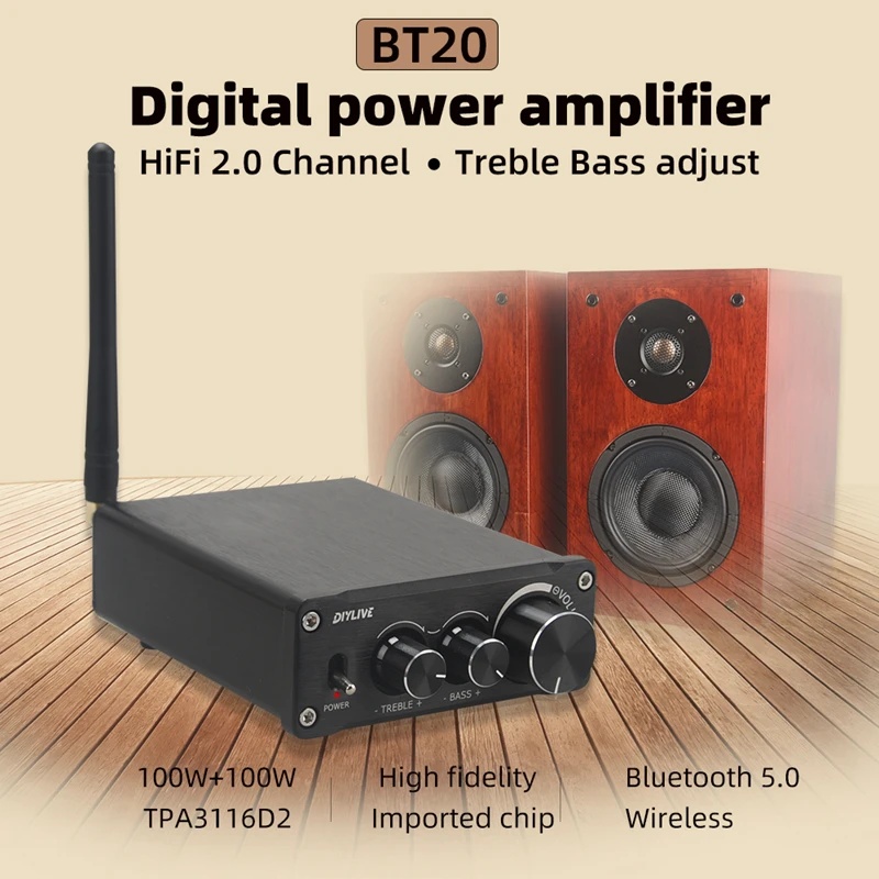 잘 팔리는 이유는? HiFi 2.0 풀 디지털 오디오 전력 증폭기 TPA3116D2 100W*2 Bluetooth 5.0 음색 고음 및 저음 조정 BT20 확인해보세요
