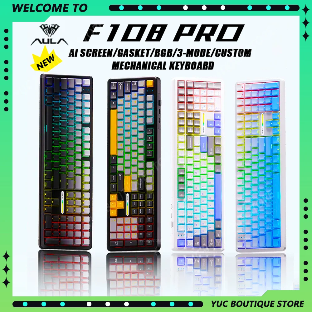 ‘이거’ 모르면 손해봅니다 AULA F108/PRO 게임용 키보드 기계식 RGB 핫 스왑 가능 무선 2.4G 폴링 속도 100% 레이아웃 Hifi 스위치 맞춤형 액세서리 후회하지 않습니다