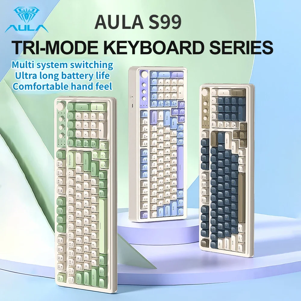 정성담아 보내는 AULA S99 2.4G 무선/블루투스/유선 3 모드 게임용 키보드 RGB 인체 공학적 키보드 사무실 타이핑 음소거 99 키 키보드 핫한 정보입니다