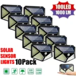추가소식은 꼭 확인하자 1/2/4/6/10PCS 100 LED 태양 벽 램프 4 측면 모션 센서로 빛나는 야외 정원 안뜰 방수 벽 조명 추천한 이유입니다
