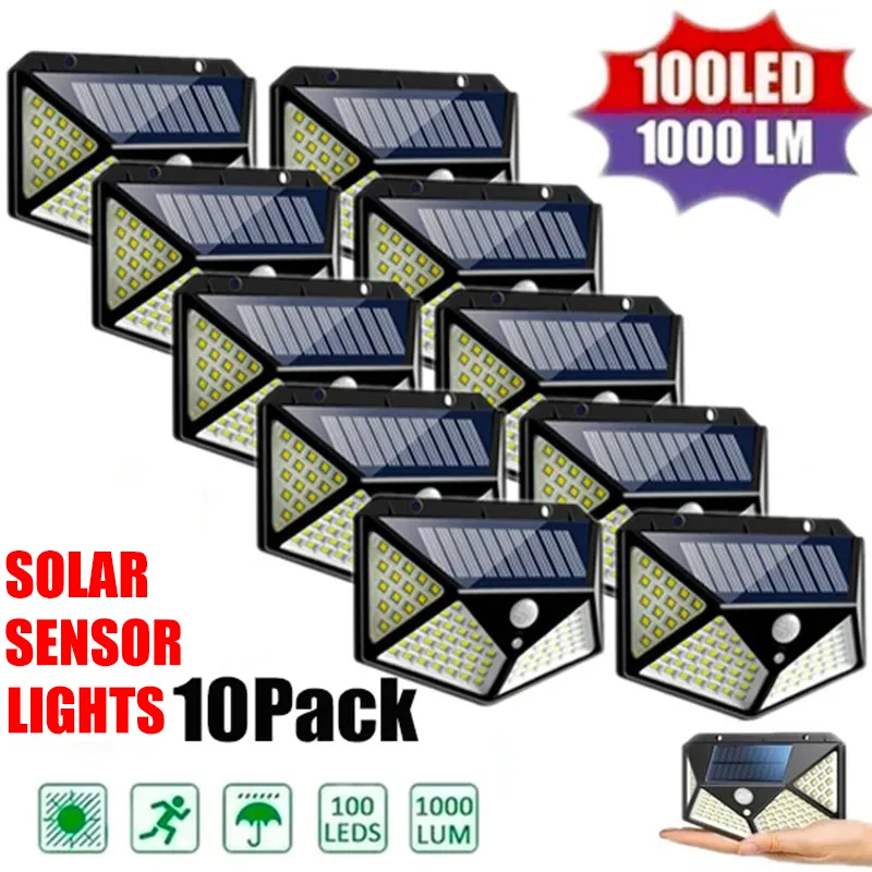 추가소식은 꼭 확인하자 1/2/4/6/10PCS 100 LED 태양 벽 램프 4 측면 모션 센서로 빛나는 야외 정원 안뜰 방수 벽 조명 추천한 이유입니다