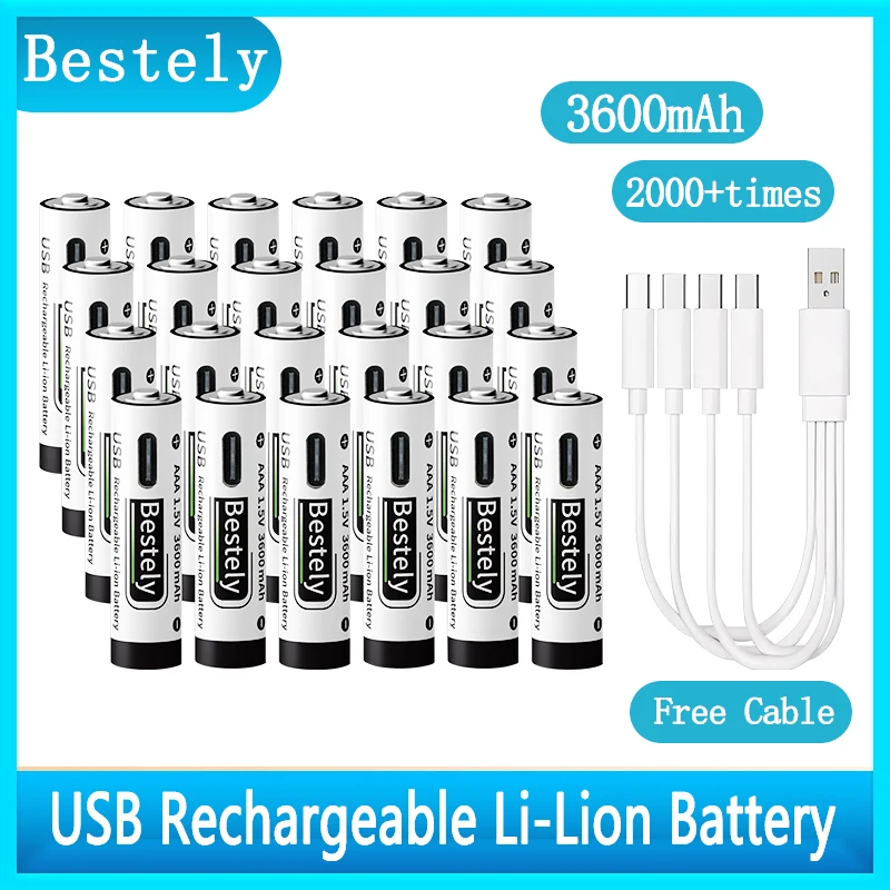 인기 넘치는 3600mah 용량의 고속 충전 1.5V AAA 리튬 이온 배터리 및 USB 충전식 리튬 USB 배터리 안전하고 내구성이 뛰어남 잠깐 확인해보세요