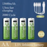 실시간 반응 터진 AA 충전식 리튬 배터리 1.5V 13600mAh 대용량 정전압 USB 고속 충전 컨트롤러 마우스 특정 알려드립니다