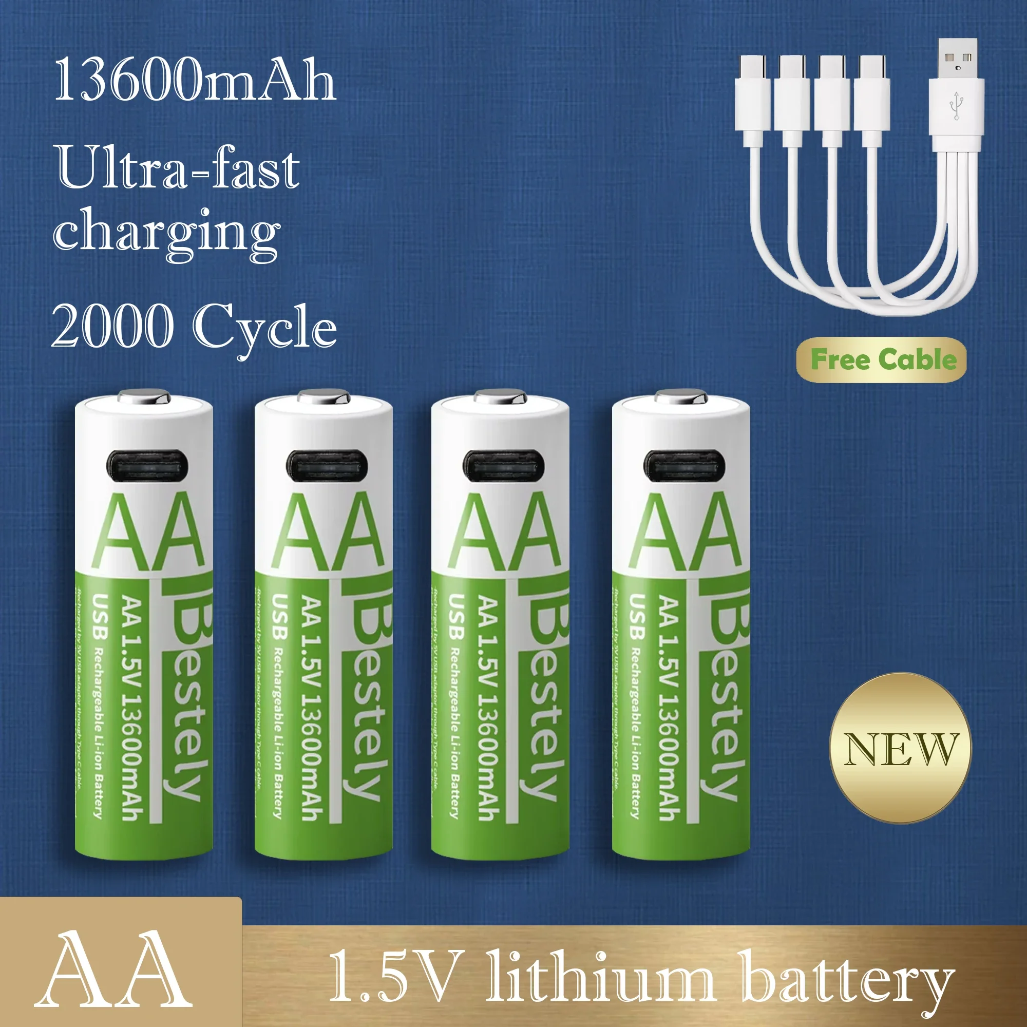실시간 반응 터진 AA 충전식 리튬 배터리 1.5V 13600mAh 대용량 정전압 USB 고속 충전 컨트롤러 마우스 특정 알려드립니다