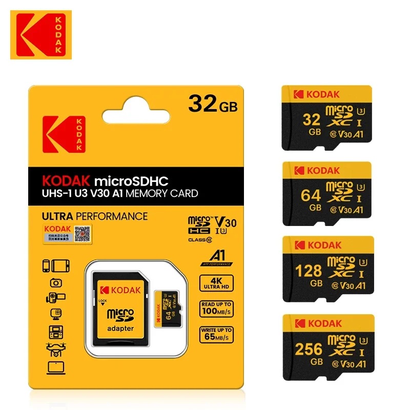 싹 다알려줌 KODAK 기존 128GB 플래시 카드 미니 마이크로 TF 카드 256GB 64GB 32GB Memori 메모리 카드 C10 SDXC U3 4K 전화 드론 카메라 용 전합니다