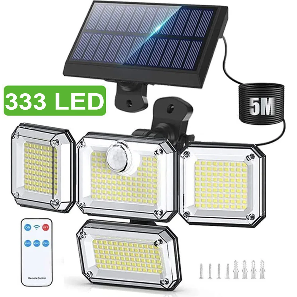 꾸준한 사랑을 받은 방수 태양 전원 야외 조명 모션 센서 2000LM 333 LED 보안 가로등 Sconce 스포트라이트 정원 장식 뜨거운 관심 감사합니다