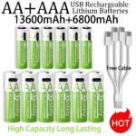 연합전 새로운 1.5V AA 13600mAh+AAA 6800mAh 충전식 리튬 배터리 무료 USB-C 케이블로 고속 충전 리튬 이온 배터리 2000 사이클 클릭해보세요